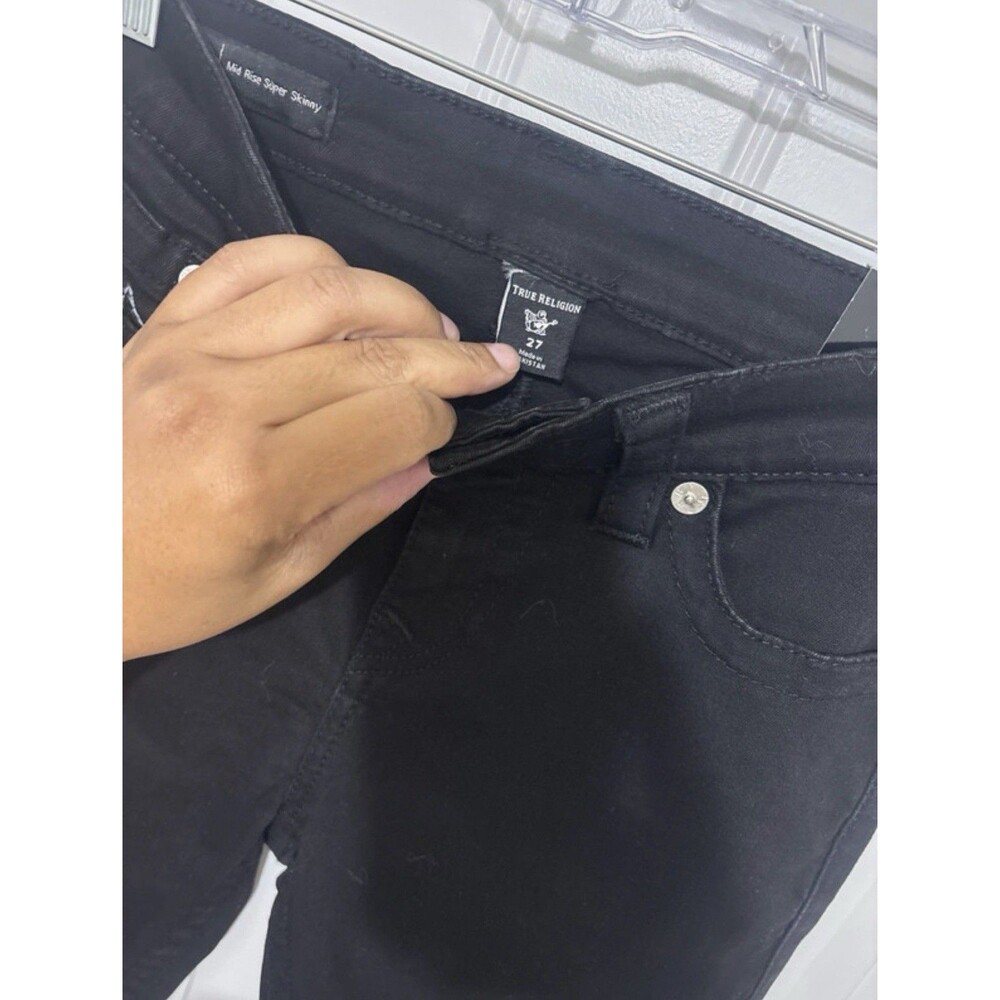 True Religion Mid Rise Skinny Black Denim Jeans Size 27 Stretch 5-Pocket Logo - Picture 5 of 8